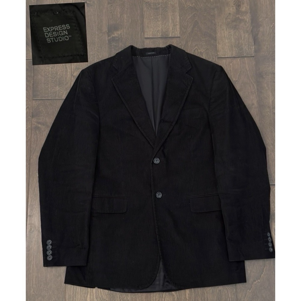 Express Design Studio Mens Black Cotton Stretch Corduroy Blazer Jacket Size 38R